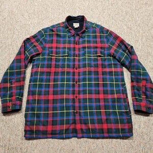 LL Bean Shirt Mens XL Red Blue Green Plaid Fleece Lined Flannel Jacket Shacket
